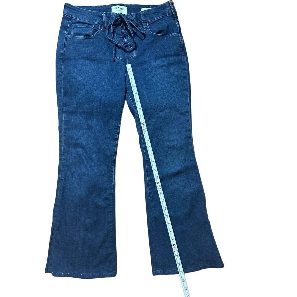 Frame Le Bell Lace Up Jean In Hayworth High Waist Cropped Flare Jeans Sz 27 - Picture 11 of 11